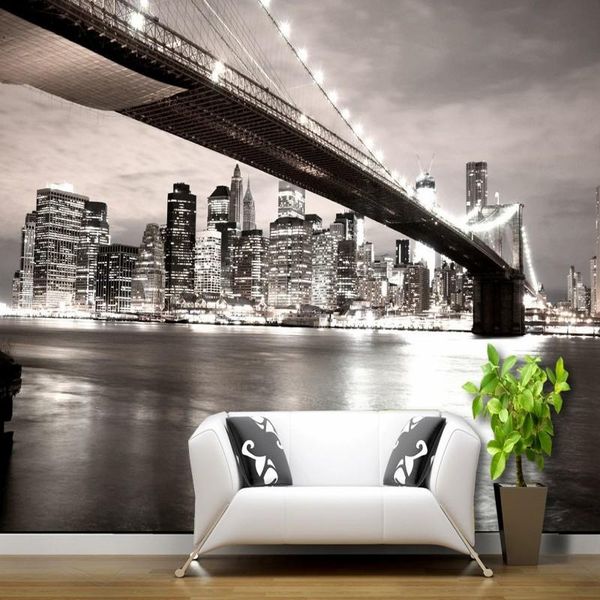 

wallpapers drop wallpaper 3d american city bridge bustling night view black white classic background wall mural