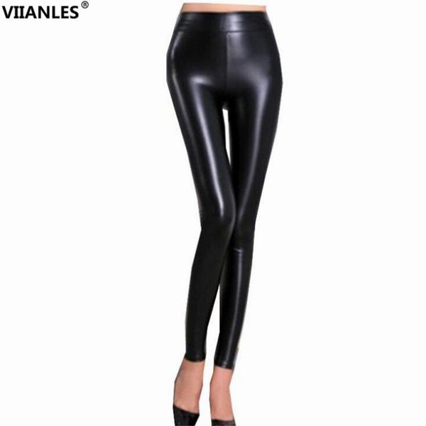 

women's leggings viianles legings women pu leather high waist workout pants skinny black trousers push up elastic