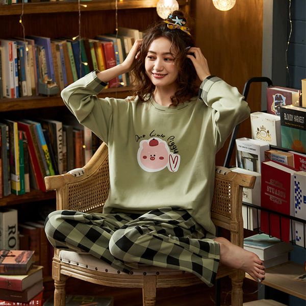 

spring pajamas women's lovely cotton long sleeve pants korean leisure two piece suit can be worn in summer, autumn and winter, Black;red