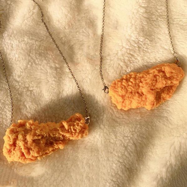 

chains creative simulation food frie chicken leg wing resin necklace barbecue for women friendship gifts, Silver