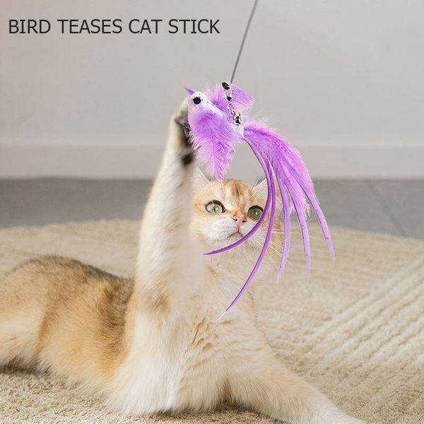 

cat toys funny toy feather bird teaser colorful bell pet supplies stick wand 13 colors kitten