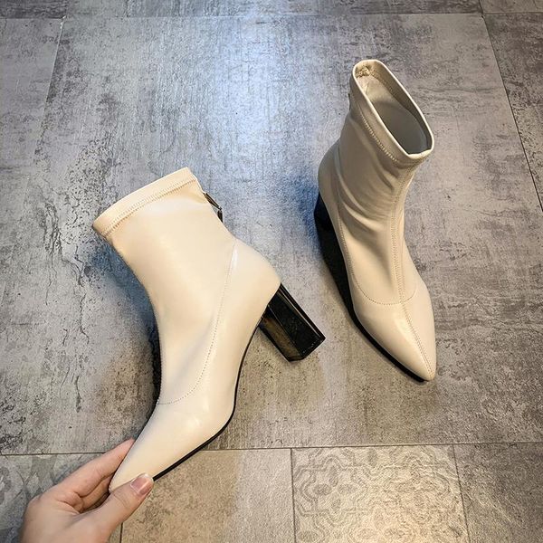 

boots short women 2021 fall fashion pointed toe slim stretch back zipper, Black
