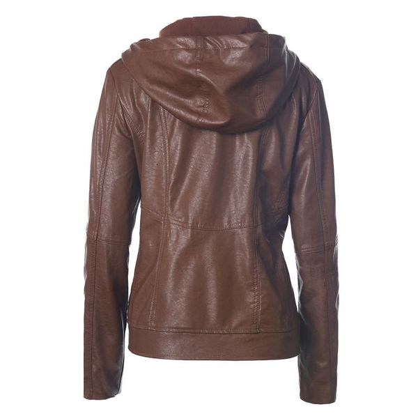 

women's jackets hat autumn casual jacket fashion solid color european and american artificial leather even clothing, Black;brown