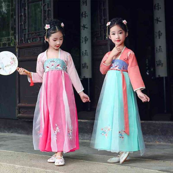 

chinese traditional tang suit girl dress hanfu national costume fairy baby kids folk show dance, Red;yellow