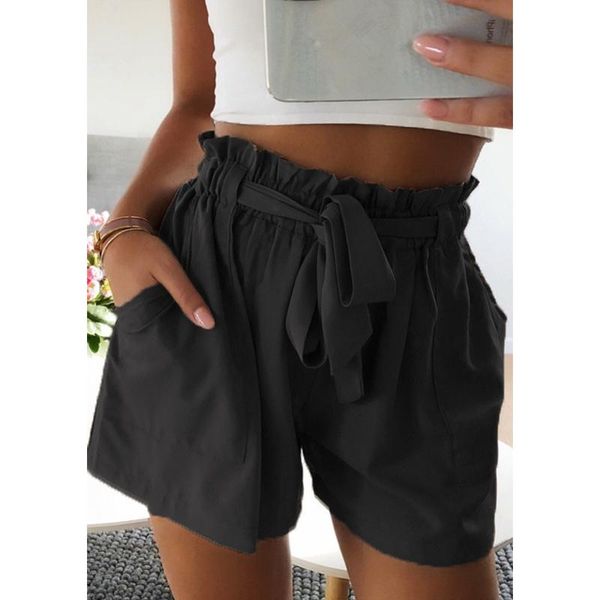 

women's shorts high waist lace solid folds loose short pants women casual simple 5 color basic woman summer 2021, White;black