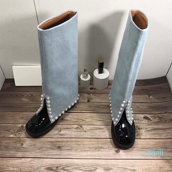 

pearl square round head boots the fur to wear with dersses luxury designer womens zipper heels lead shoe espadrilles socks ladies slippers, Black