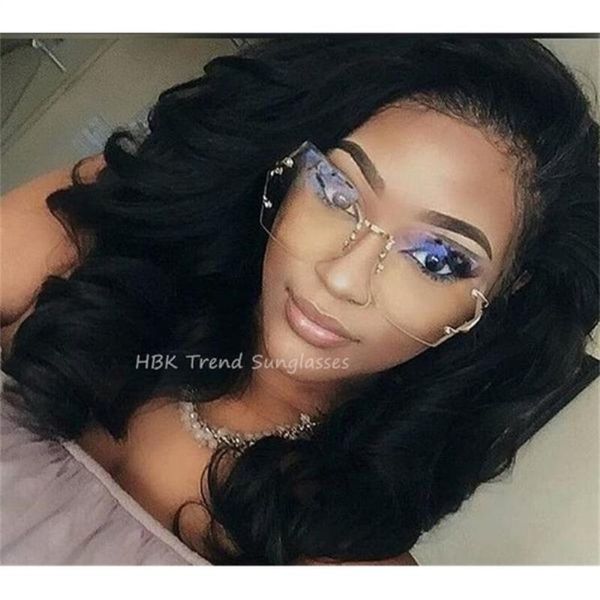 

frame women cehos fashion glasses glass lens sunglasses female 2021 metal sun gradient transparent clear rimless oversized uv400 ktaum, White;black