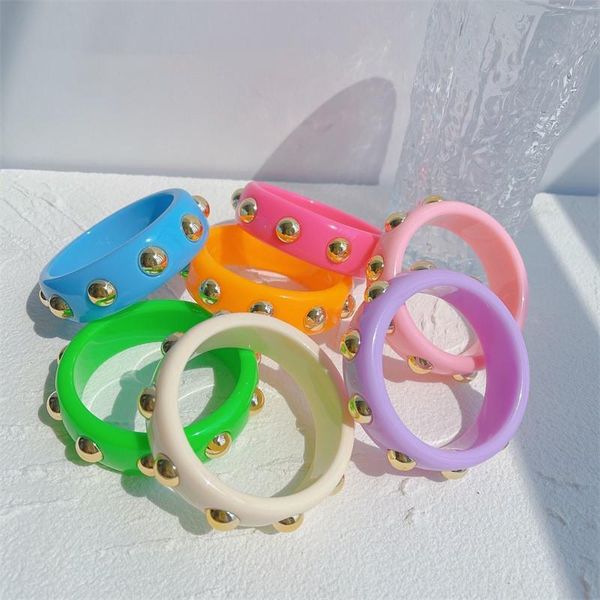 

bangle fashion design colorful resin geometric round metal gold bead creative for women girls jewelry accessories, Black