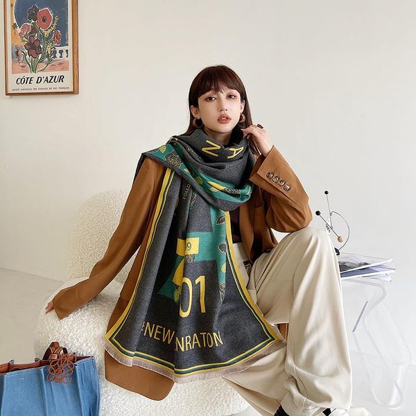

scarves winter design women cashmere scarf soft double-sided jacquard print warm shawl, Blue;gray
