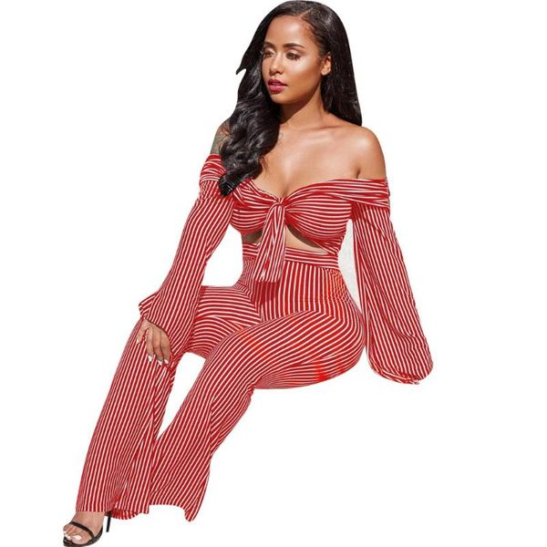 

women's tracksuits high fashion striped print women strapless with pants summer suits, Gray