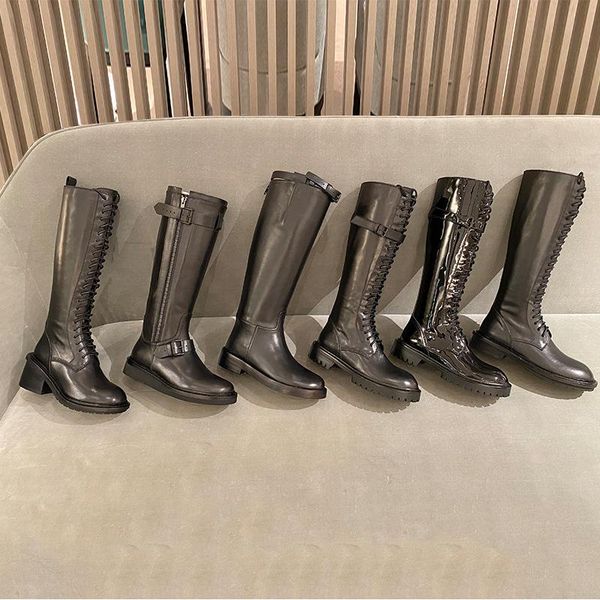 

ann lace up boots high boots women's british knight 2021 new locomotive, Black