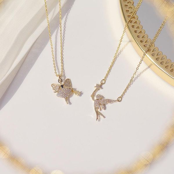

chains 2021 fashion brand jewelry elegant crystal little fairy pendant&necklaces for women delicate zirconia charm choker necklaces, Silver
