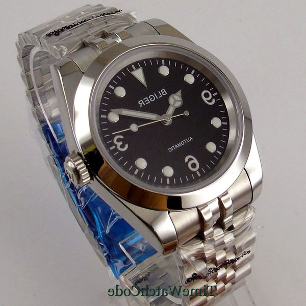 

40mm automatic men's watch genuine nh35a miyota8215 movement black dial sapphire glass polished bezel jubilee bracelet luminous, Slivery;brown