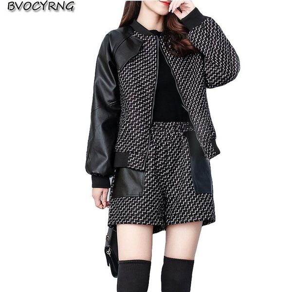 

women's two piece pants large size 2-piece trousers woolen jacket short casual suit autumn winter women loose clothing high-end fashion, White