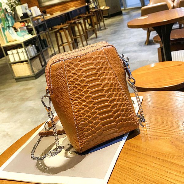 

fashion design single shoulder crossbody bag 2021 crocodile chain mini mobile phone bagsÂ head layer cowhide versatile leather-bag for women