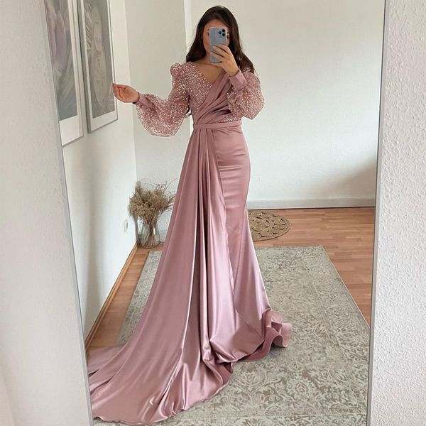 

pink prom dresses glitter v-neck evening dress puff sleeve high split saudi arabia dubai cocktail party gown plus size, Black;red