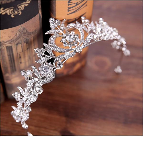 

silver color crystal bride tiara crown fashion pearl queen wedding crown headpiece wedding hair jewelry accessories w qylcsi