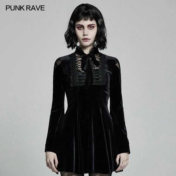 

casual dresses punk rave women's gothic daily dress gorgeous retro knitted velvet lace-up lace collar micro-horn cuffs party dinner hal, Black;gray