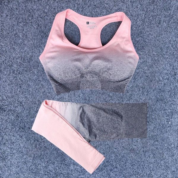 

yoga outfit 2pcs/set ombre set sports bra leggings women gym crop clothes seamless workout gradient color sportswear pants clothing