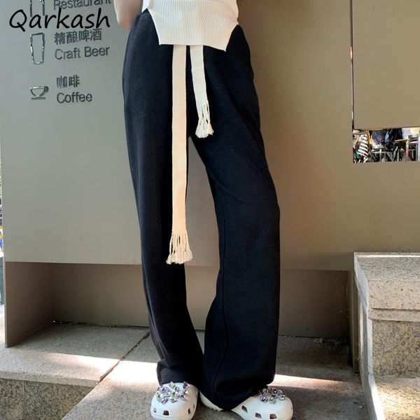 

women's pants & capris casual women vintage all-match ladies high waist trousers spring trendy straight black full length chic drawstri, Black;white