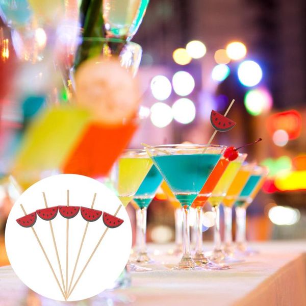 

forks 100pcs one-time bamboo sticks disposable fruit stick for sushi (red)