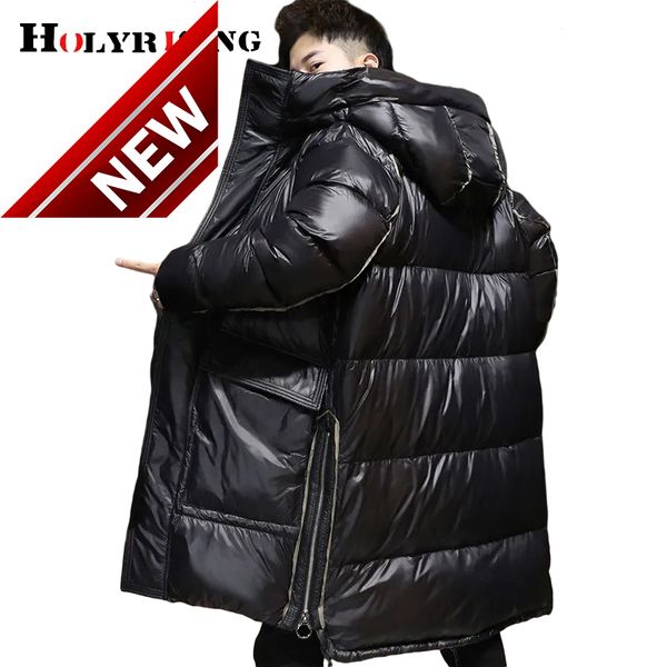 

white duck down men hooded black long jacket stand collar puffer overcoats pockets 4xl thickening 19844