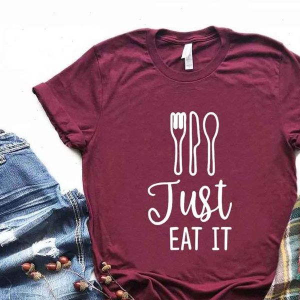 

women t shirt just eat it print tshirt women short sleeve o neck loose t shirt ladies causal tee shirt clothes, White