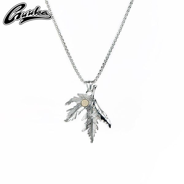 

pendant necklaces guuka tide brand necklace men's hip-hop trend simple student personality sweater chain, Silver