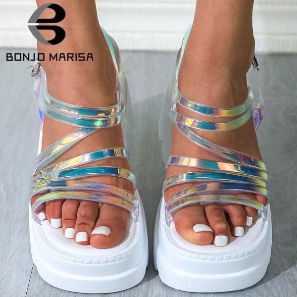 

sandals big size 34-44 ins girls platform high wedges metallic open toe luxury women stylish summer shoes woman, Black