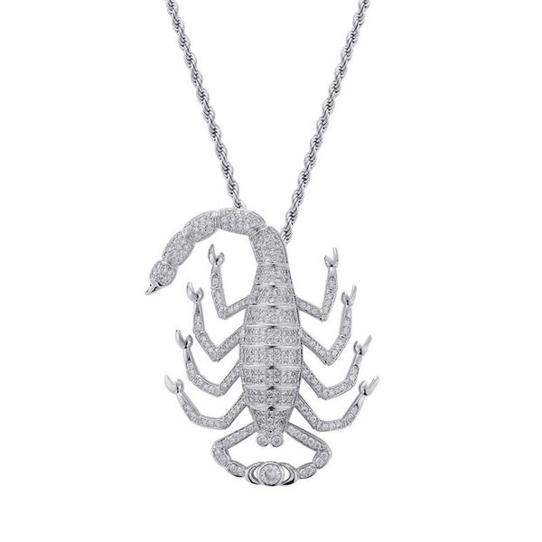 

pendant necklaces hip hop big scorpion pave cubic zircon rapper jewelry for men 24" iced out stainless steel rope chain gift drop, Silver