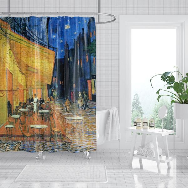 

small town night scene animated character pattern 3d printed shower curtain waterproof, antifouling, durable and fine workmanship