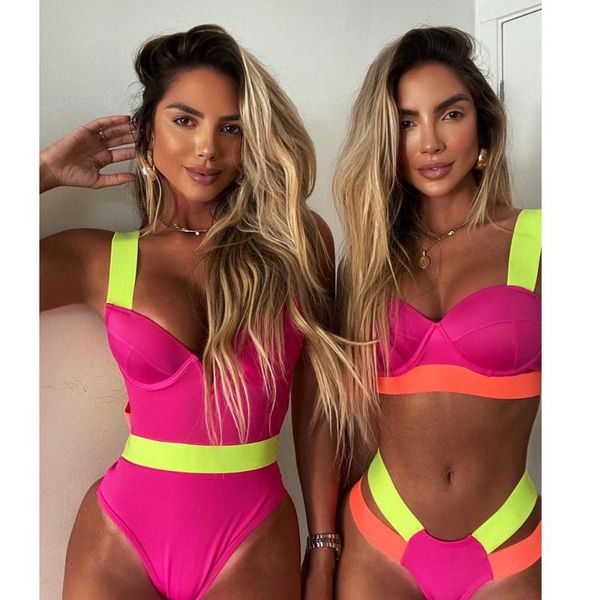 

women's swimwear 2021 bikini black push up swimsuit women splicing bathing suit beach swimming, White;black