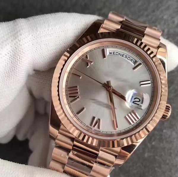 Роскошные мужские часы stase rose gold 18k Оригинальная застежка Человек-наручные часы Белое лицо президент 116-719 Автоматические механические мужские часы