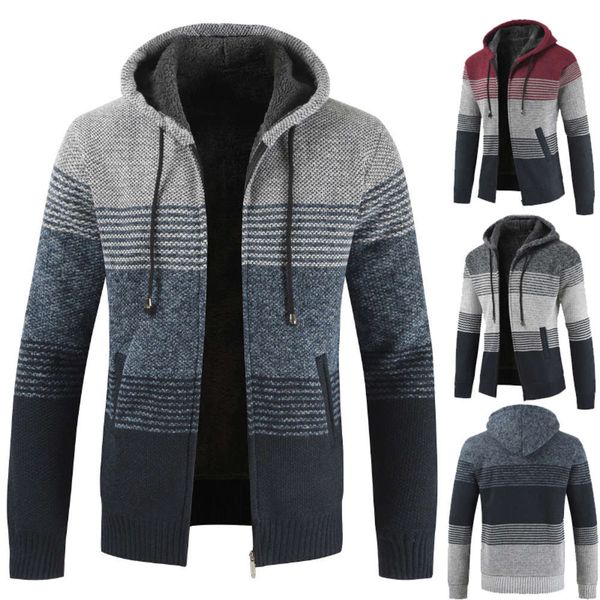 

new plush and thickened color matching cardigan men's sweater coat in autumn of 2019, White;black