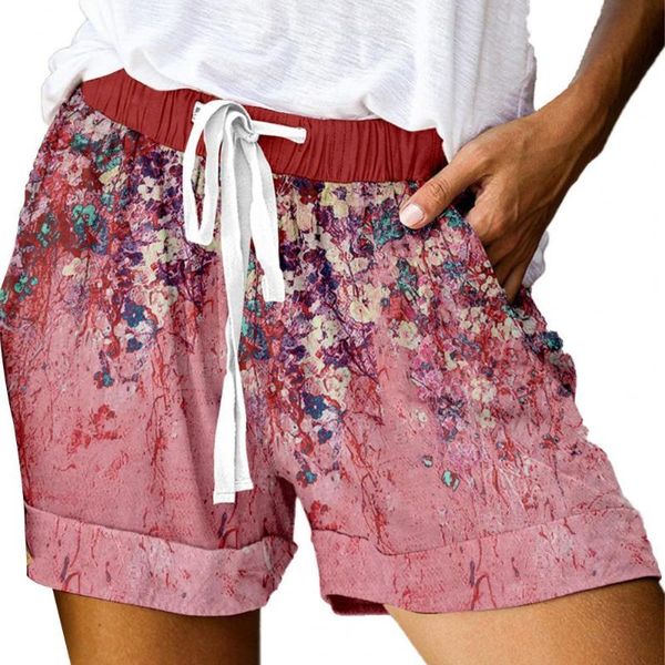 

women's shorts women floral print wide leg summer drawstring pocket for party, White;black