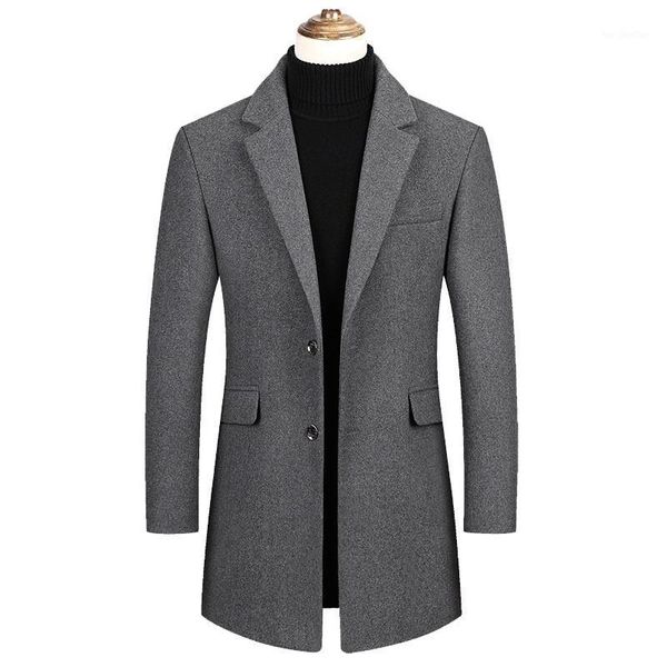 

men's wool & blends autumn winter woolen blend coat men smart casual mid-long overcoat m-4xl single breasted abrigos hombre1, Black