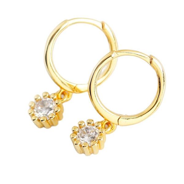 

hoop & huggie cute white crystal stone pendant wedding gift genuine 925 sterling silver earring female rhinestone temperament jewelry, Golden;silver