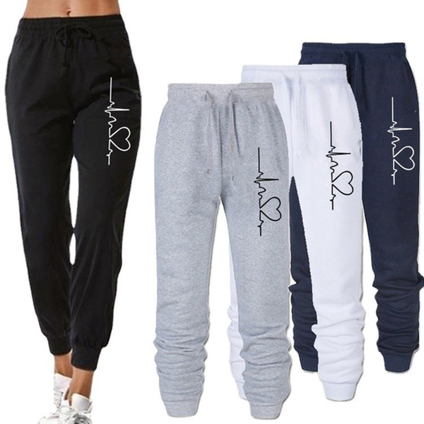 

jogging sports pants women plus size high waist gray joggers sweatpants streetwear trousers print sweat pants, Black;white