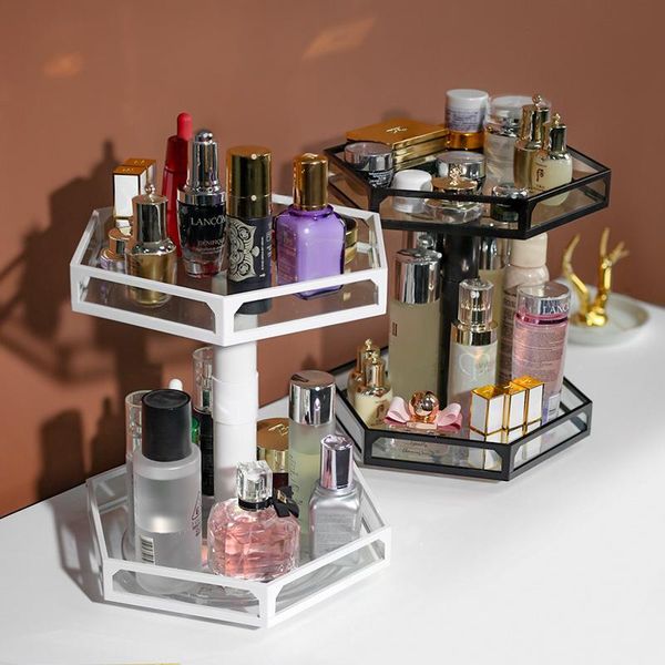 

bathroom storage & organization rotatable transparent white black color abs edge double layer jewellery stand necklace ring makeup organizer
