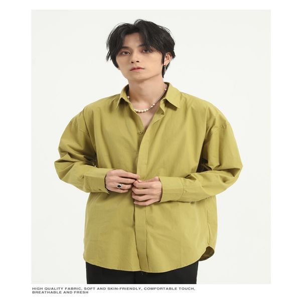 

2021 men's autumn new fashion casual korean version loose texture solid color all-match shirt jacket m3nm, White;black