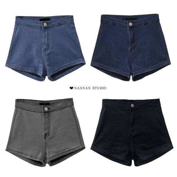 

women's jeans long leg high waist stretch denim shorts spring and autumn bag hip show thin tight elastic pants, Blue