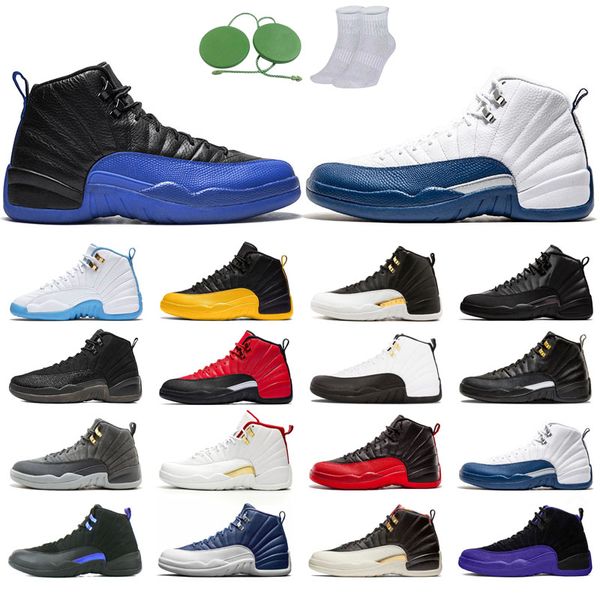 

12s man basketball shoes winterized wings university gold blue the master taxi reverse flu game o-black michigan gym athletic french fiba da