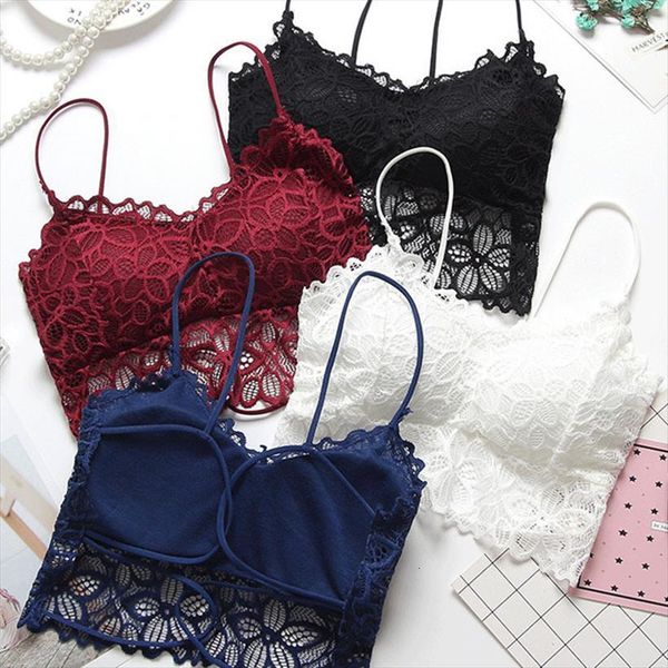 

push up wireless lace bra womens camis bralette underwear flower lingerie full cup tank, White