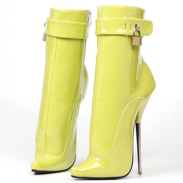 

7inch high heel ballet fetish spike heel padlock ankle boot, Black;white