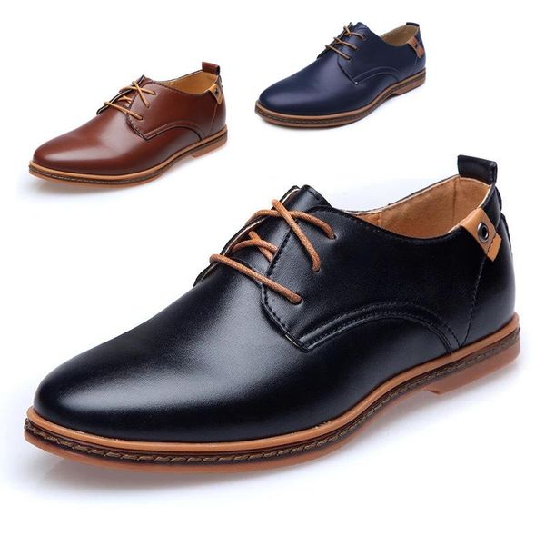 

dress shoes fashion leather casual men flats round toe comfortable office plus size 38-48, Black