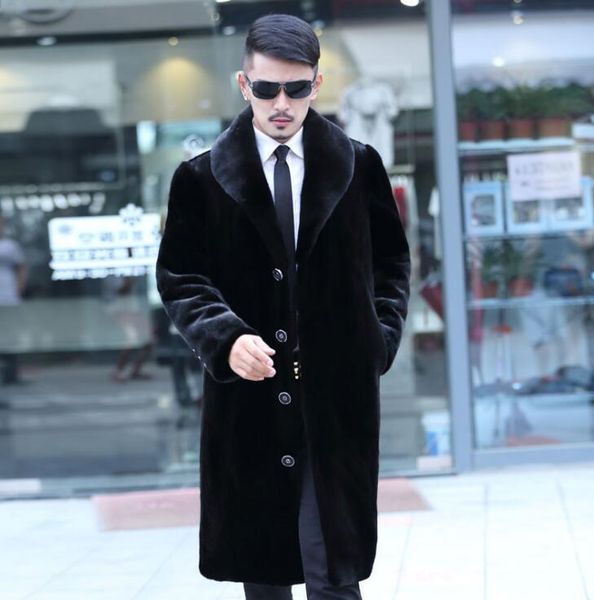 

men's fur & faux autumn mink leather jacket mens long coats winter thicken warm coat men slim jackets jaqueta de couro black