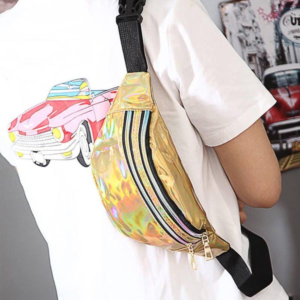

waist bags 2021 sequins holographic fanny pack women laser chest bum bag hologram female silver travel wallet