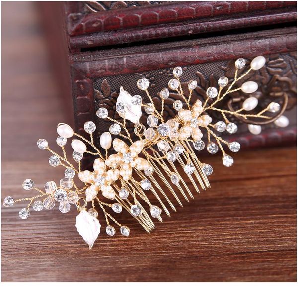 

trendy gold pearl bridal hair comb tiara bridal headpiece wedding hair accessories for bride hair ornaments women qylirp