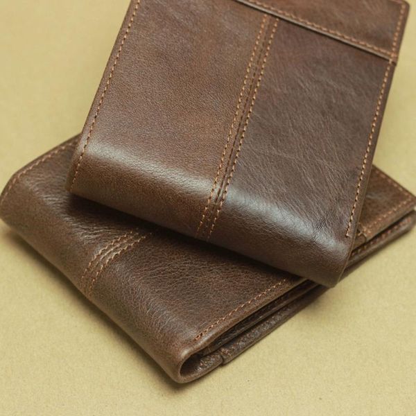 

1pc male genuine leather wallet men wallet credit business card holder vintage brown leather multi-card slot 2 fold purse, Red;black