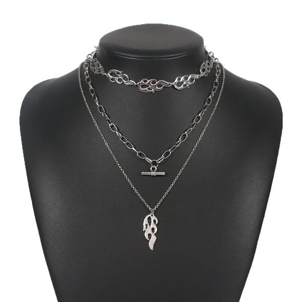 

pendant necklaces punk multilayer flame necklace hip hop silver color wave for women fashion choker jewelry gift
